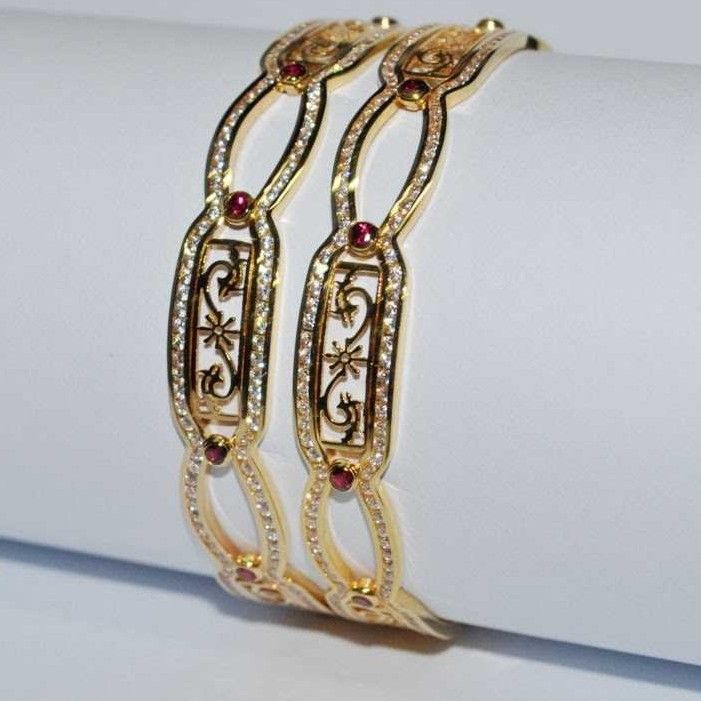 Natural 916 Gold Laser CNC CZ Stone Bangles