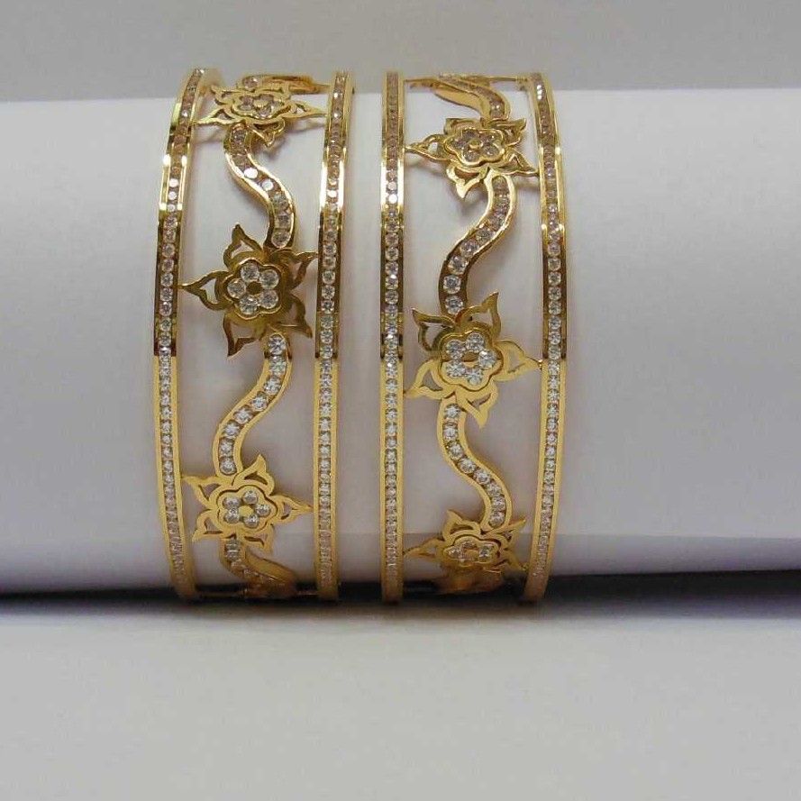 916 Gold Fancy CNC CZ Stone Flower Bangles