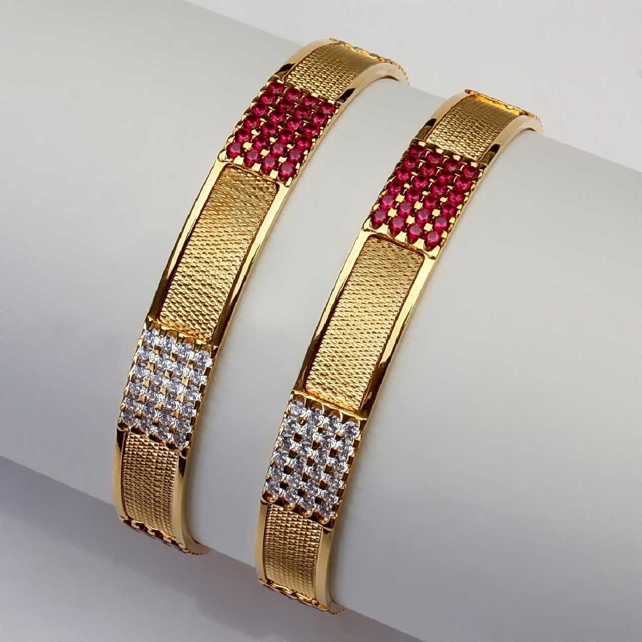22KT Gold Fancy CNC CZ Colour Stone Bangles