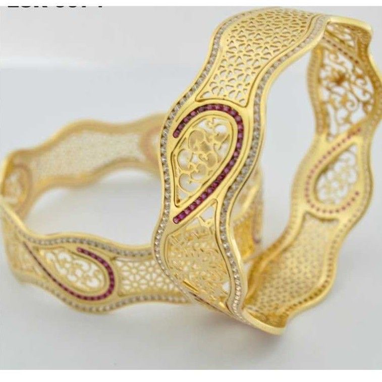 Modern Trendy 22KT Gold Laser CNC CZ Stone Bangles