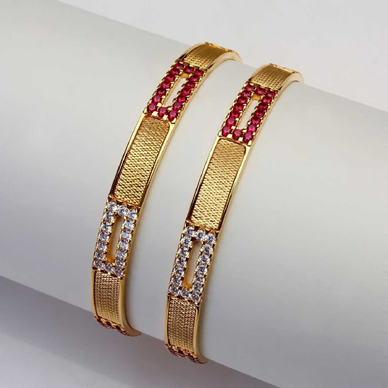 Gold 916 CNC CZ Stone Modern Trendy Bangles