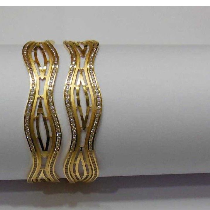 22KT Indian Yellow Gold Casual Laser CNC CZ Stone Bangles