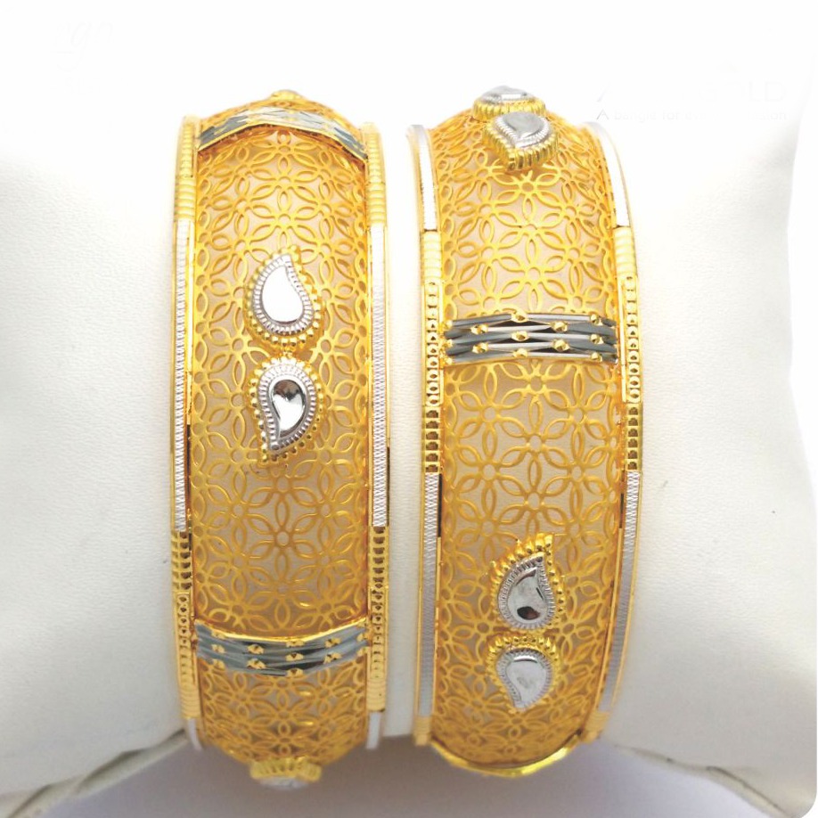 Gold Hallmark Plain + Jali + Polki Bangle - Slj719