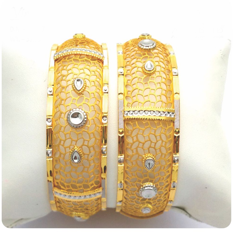 Gold Hallmark Plain + Jali + Polki Bangle - Slj717