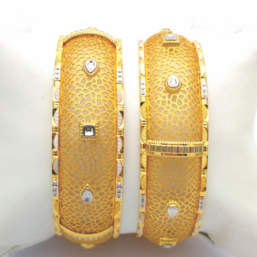 Gold hallmark plain + jali + polki bangle - slj715