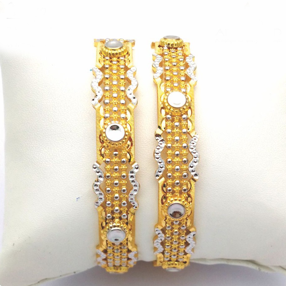 Gold hallmark plain + jali +polki bangle - slj657