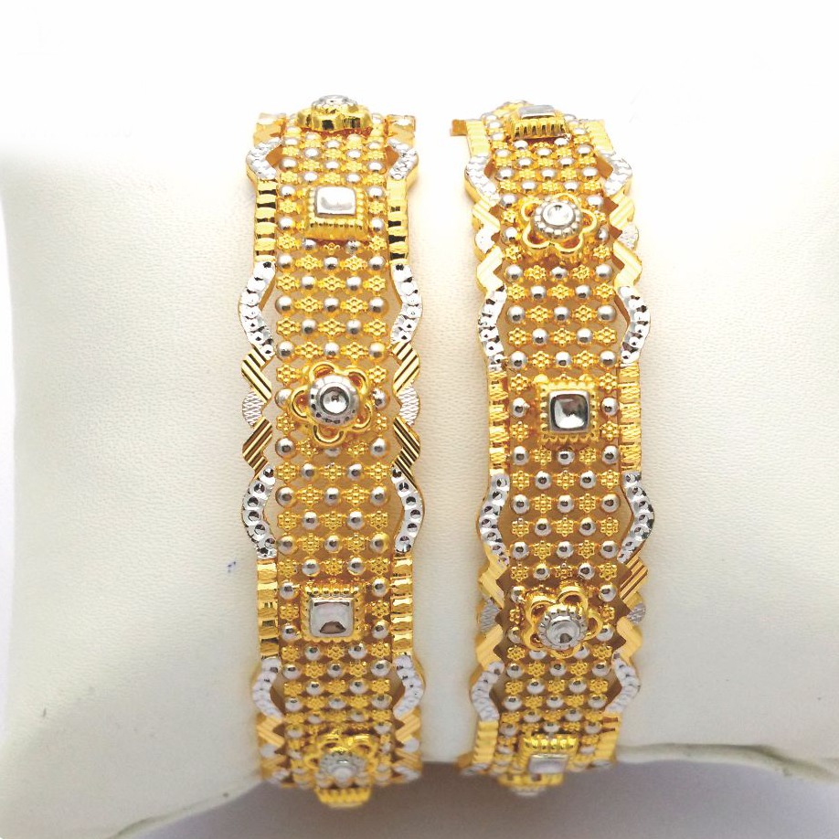 Gold hallmark plain + jali + polki bangle - slj655