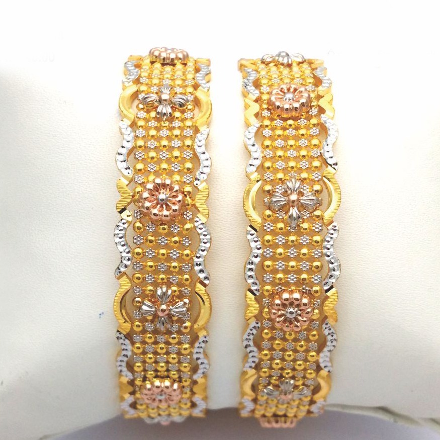 Gold hallmark plain +polki bangle - slj654