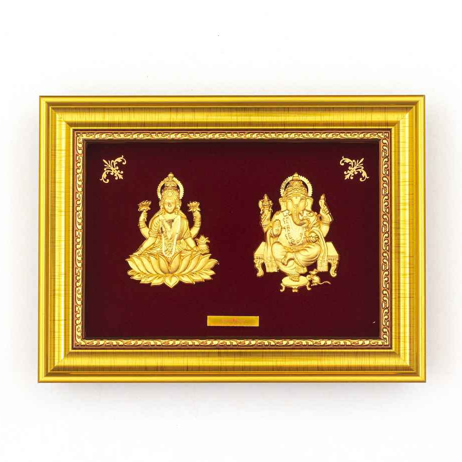 Lakshmiji And Ganeshji Frame In 24K Gold Foil MGA - AGE0333