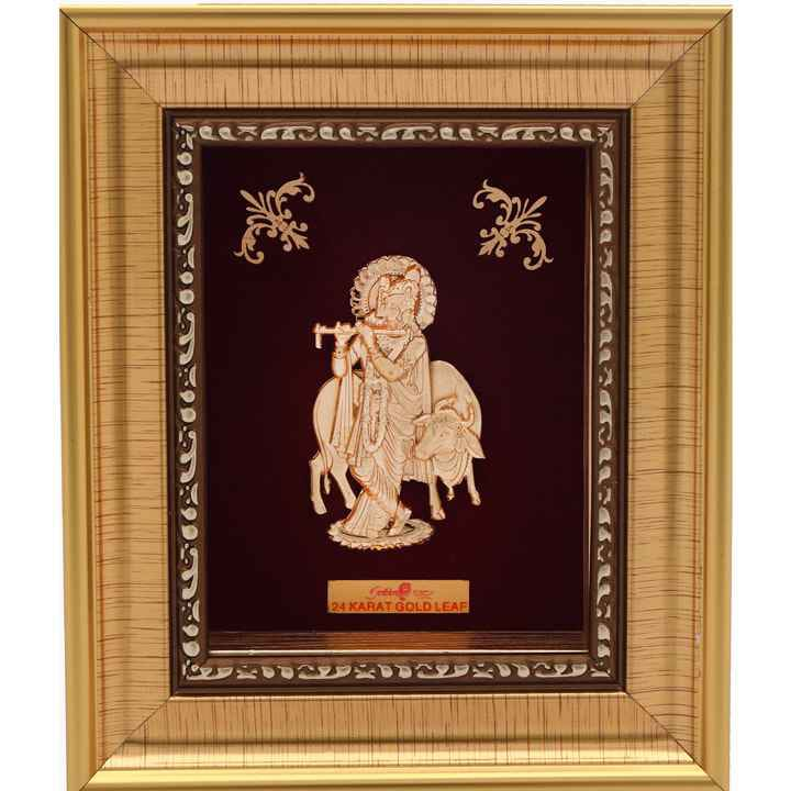 Krishna With Cow Frame In 24K Gold Foil MGA - AGE0321
