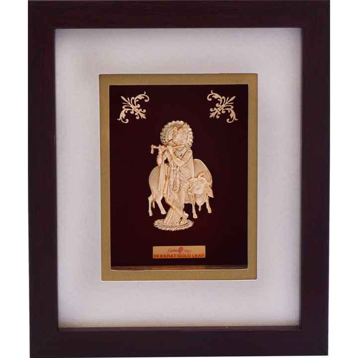 Shree  Krishna With Cow Frame In 24K Gold Foil MGA - AGE0336