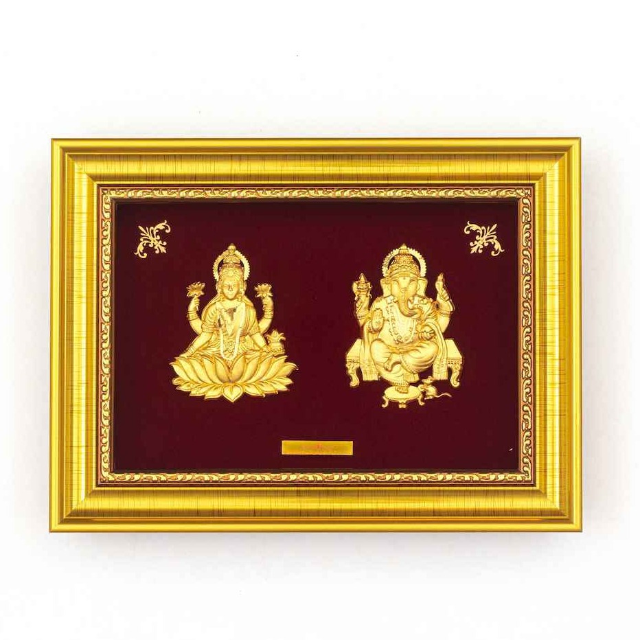 Goddess Laxmiji and Lord Ganeshji Frame in 24k Gold for gift