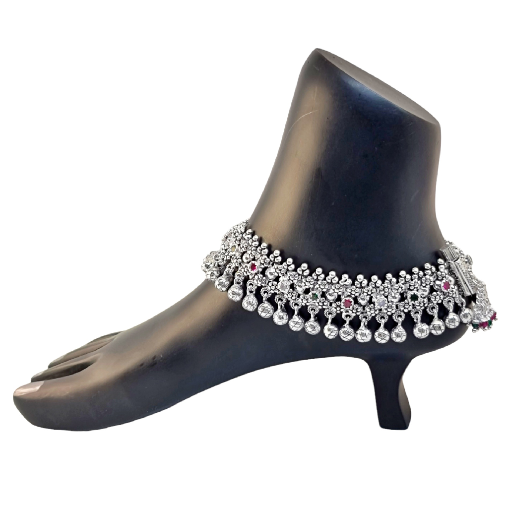 Heavy Bridal Payal In Silver MGA - PLS4263
