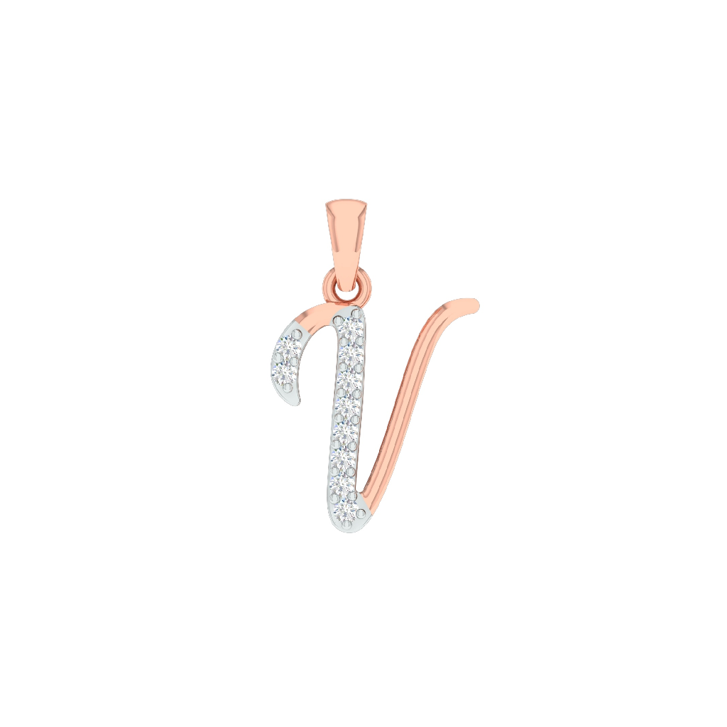 18K Rose Gold Real Diamond V Letter Pendant MGA - SRG0408
