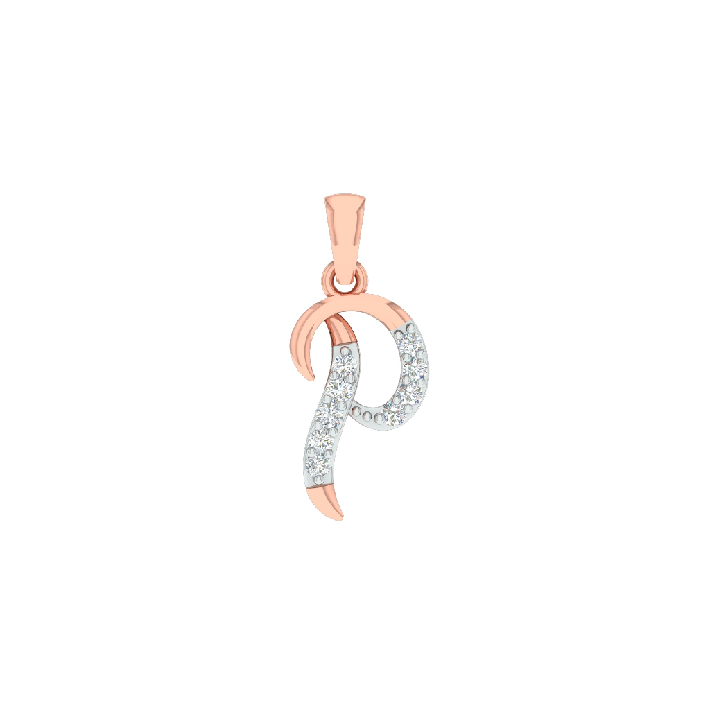 18K Rose Gold Real Diamond P Letter Pendant MGA - SRG0402
