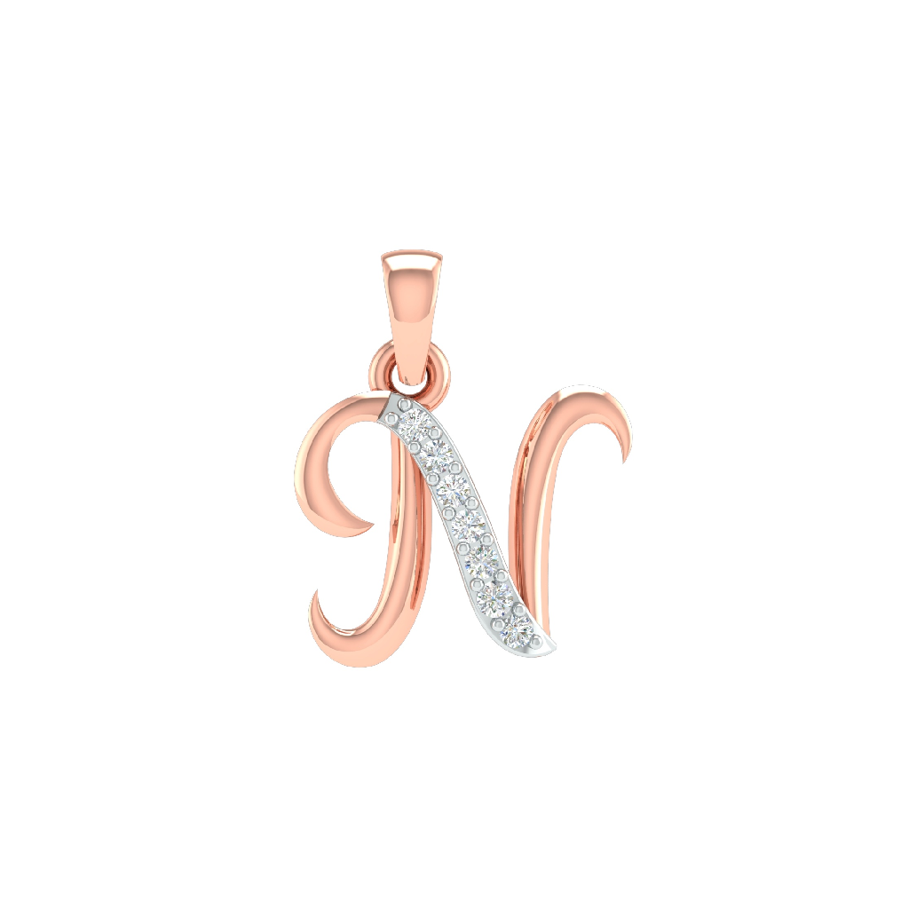 18K Rose Gold Real Diamond N Letter Pendant MGA - SRG0398