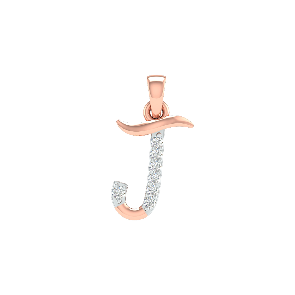 18K Rose Gold Real Diamond J Letter Pendant MGA - SRG0401