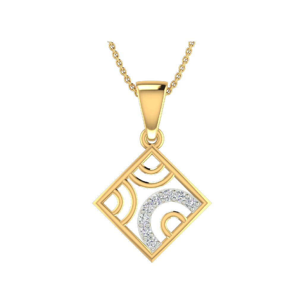 18K Yellow Gold Real Diamond Square Modern Pendant MGA - SRG0174