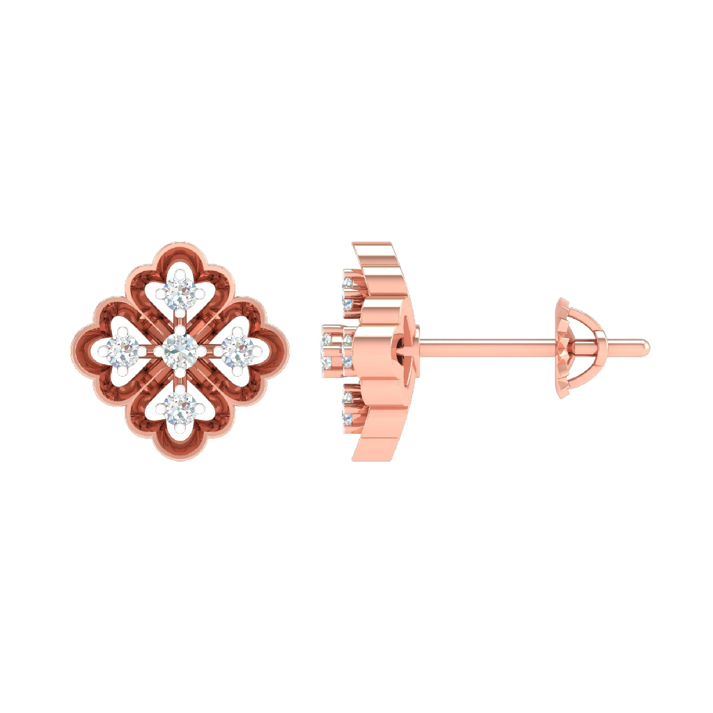 18k rose gold real diamond modern earrings mga - sdg0073