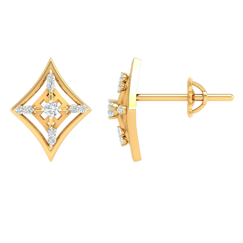 18K Yellow Gold Real Diamond Modern Earrings MGA - SDG0049