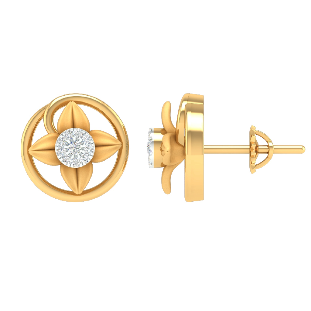 18K Yellow Gold Real Diamond Round Shape Earrings MGA - SDG0048