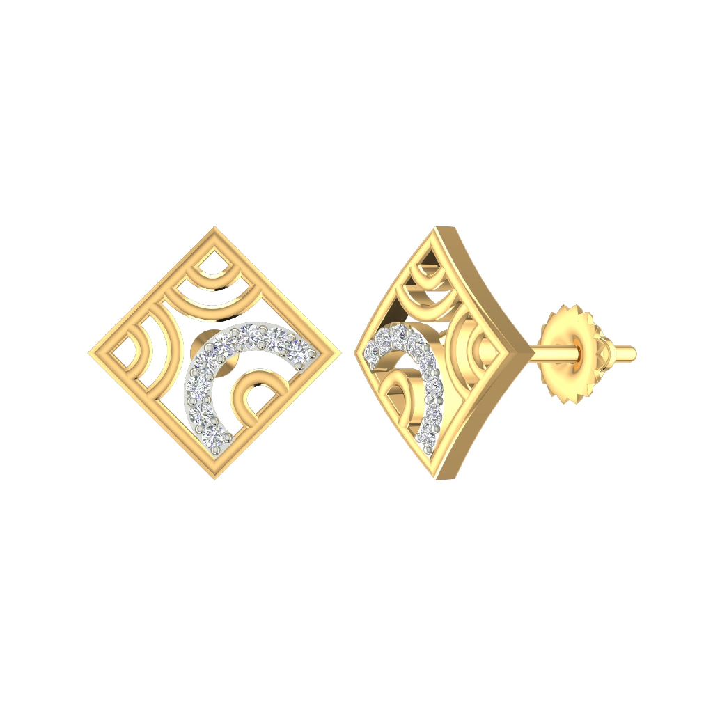 18K Gold Real Diamond Square Designer Earrings MGA - SDG0038