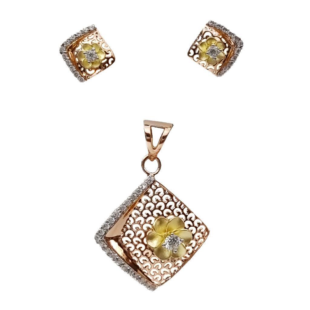 Flower Studded On Rectangle 18K Rose Gold Pendant Set MGA - PTG0212