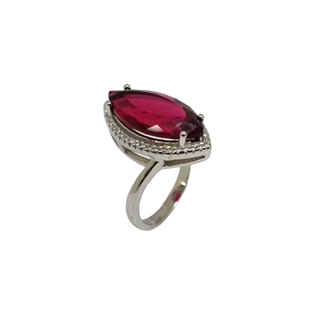 925 Sterling Silver Almond Cut Stone Ring MGA - LRS4580