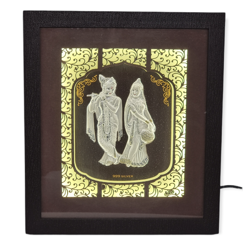 999 silver lighting radha krishna frame, home decor