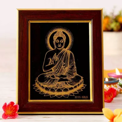 24 kt gold gautam buddha wooden frame