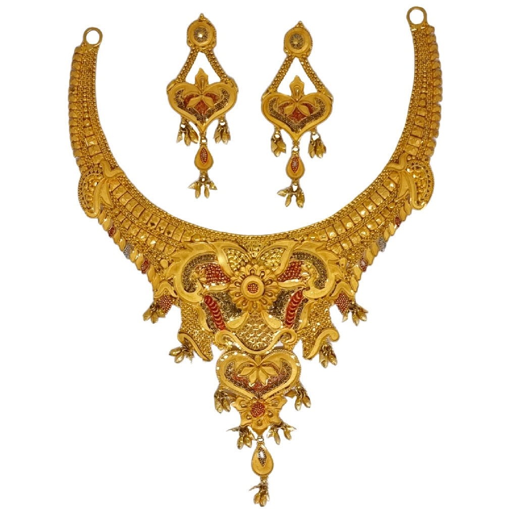 22K Gold Kalkatti Fancy Necklace Set MGA - GN0098