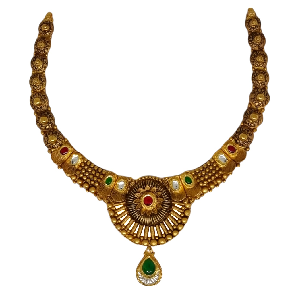 22K Gold Antique Modern Oxidised Necklace Set MGA - GN0100