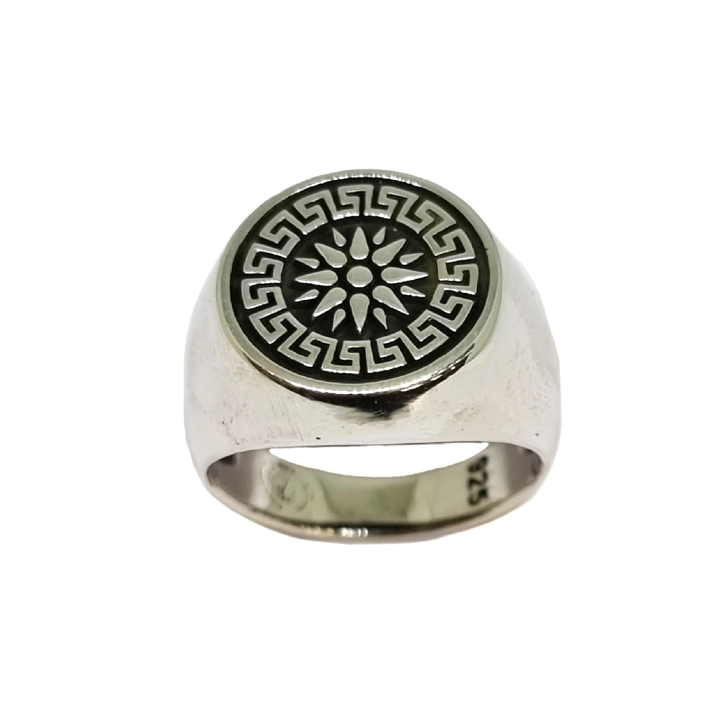 925 Sterling Silver Round Shaped Oxidised Gents Ring MGA - GRS2513