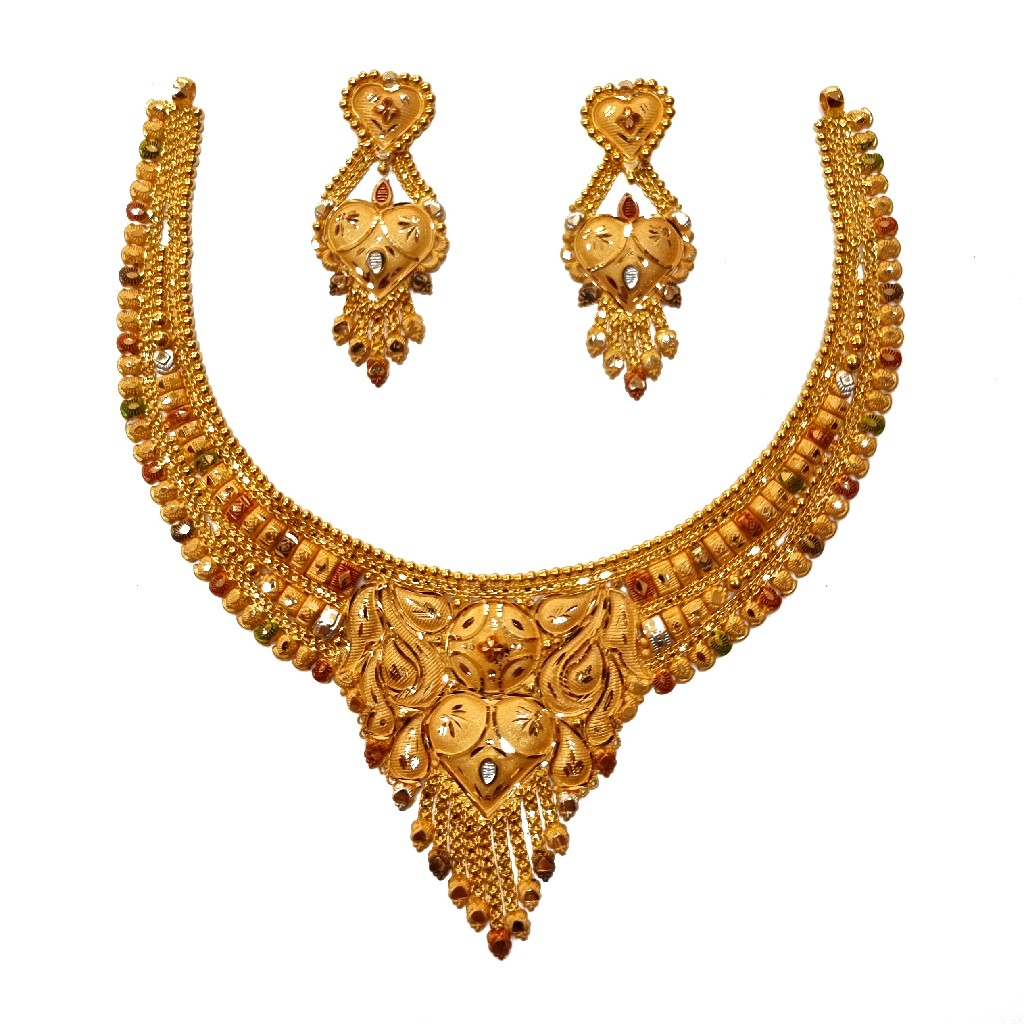 22K Gold Kalkatti Fancy Necklace Set MGA - GN0096