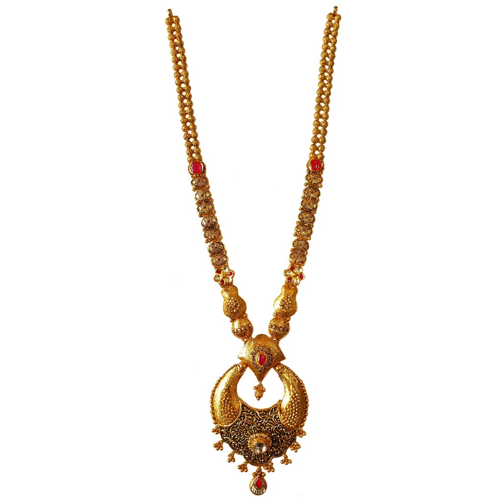 22K Gold Antique Long Set With Earrings Buti MGA - GLS0100
