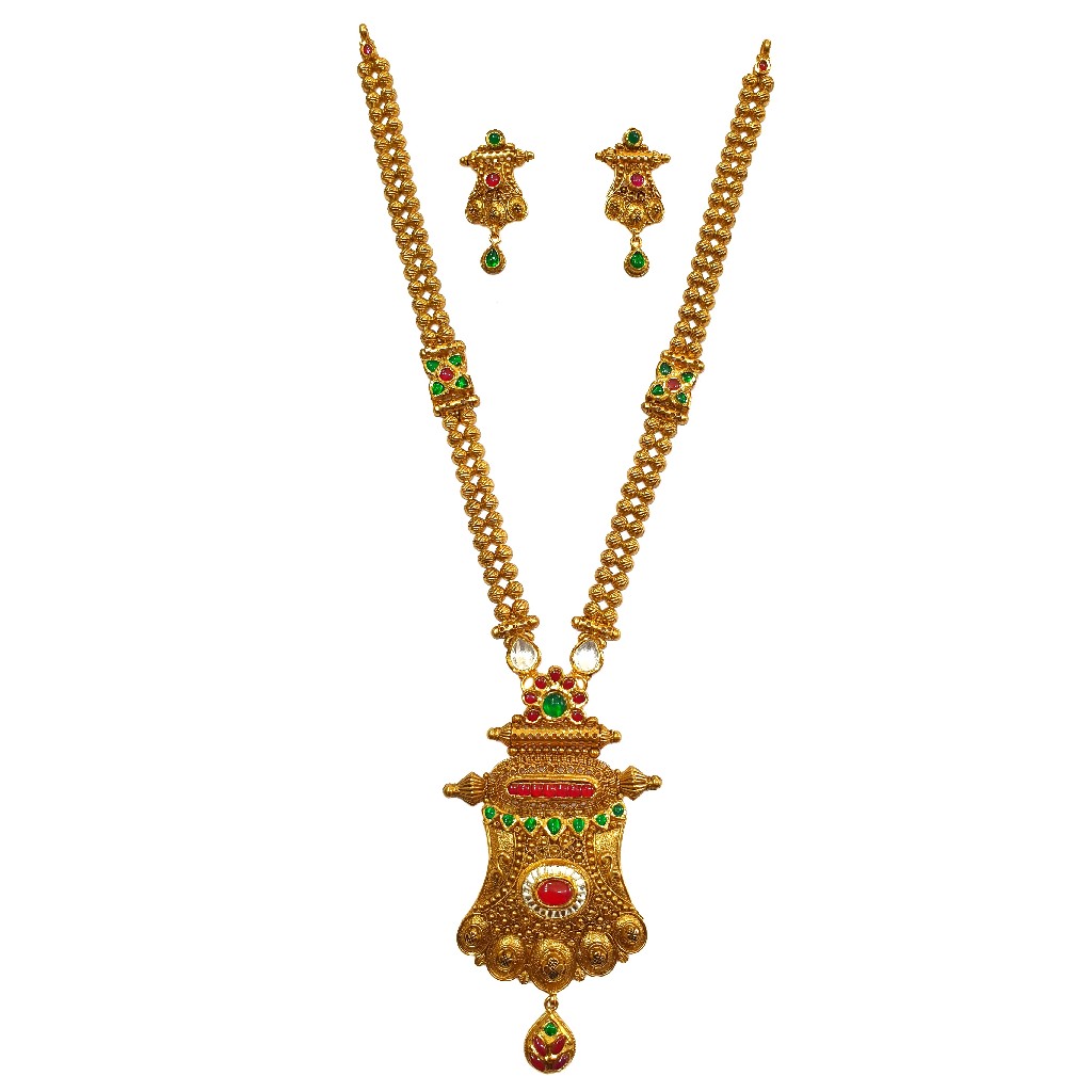 22K Gold Antique Modern Long Necklace Set MGA - GLS0099