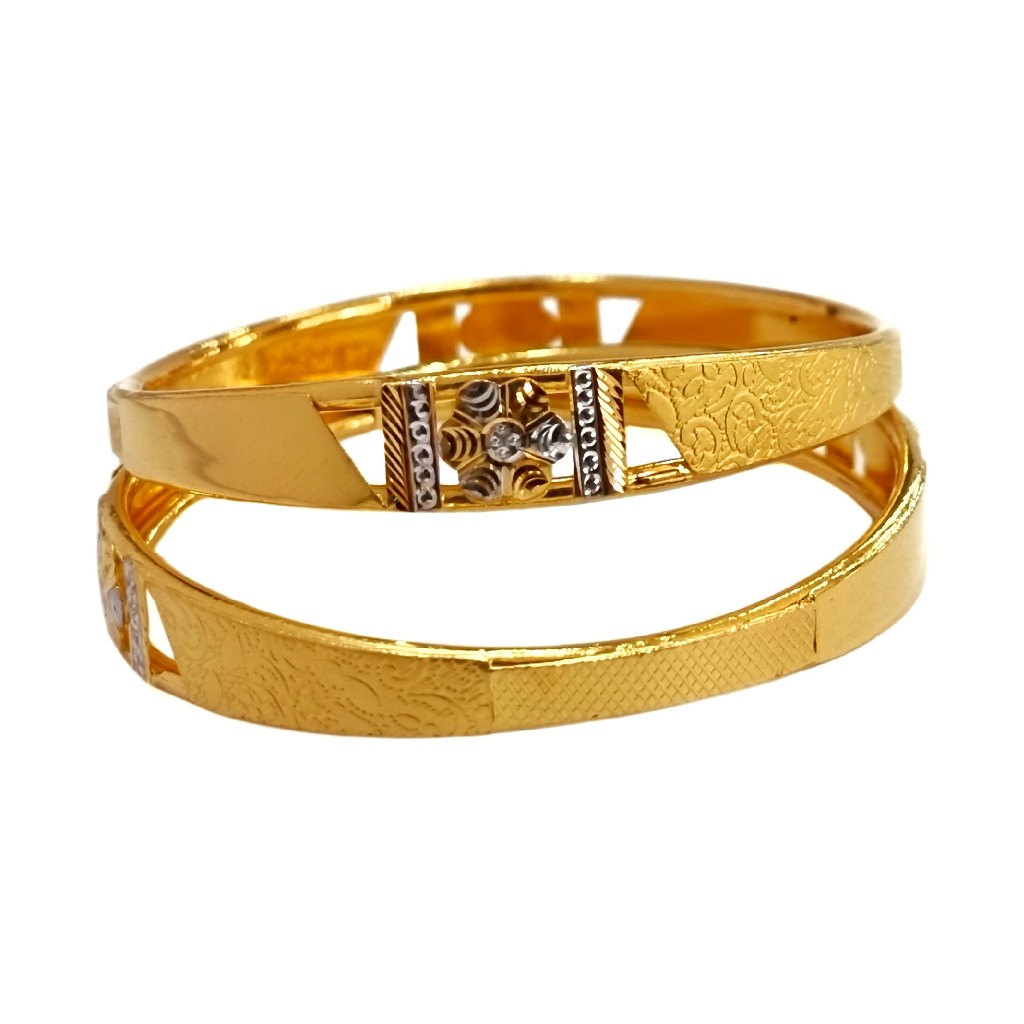 22K Gold Flower Shaped Fancy Kadli Bangles MGA - GK0077