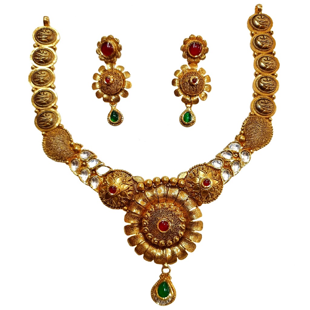 22K Gold Antique Designer Necklace Set MGA - GN0096