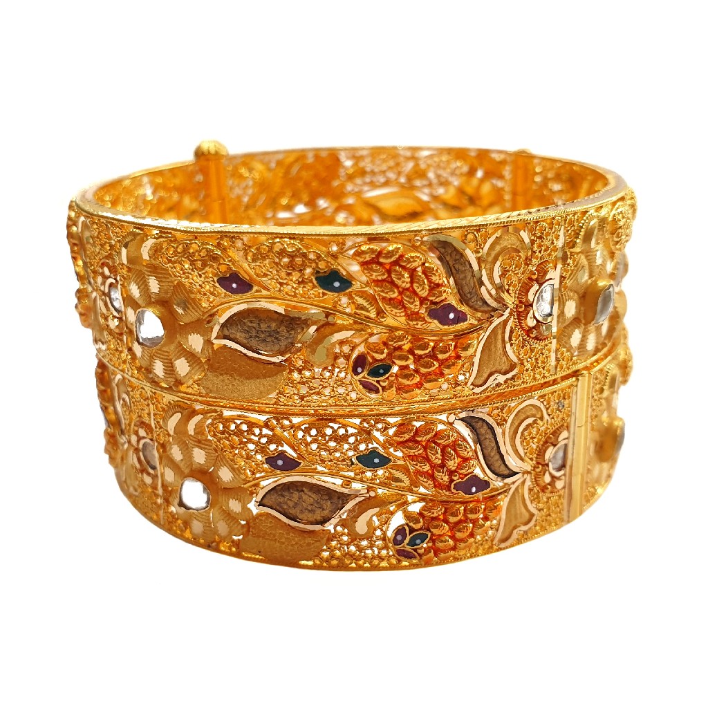 22K Gold Kalkatti Designer Patla Bangles MGA - GP0085