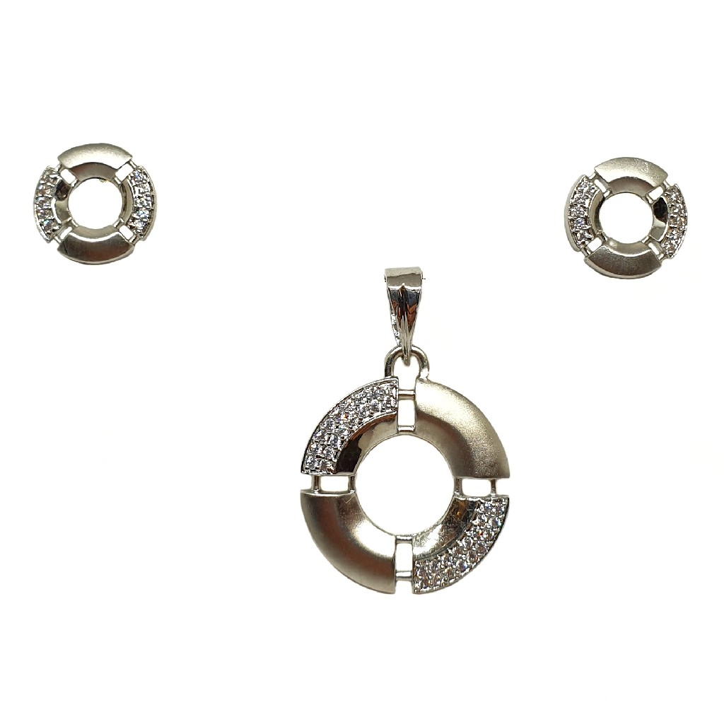 925 Sterling Silver Round Shaped Modern Pendant Set MGA - PTS0124