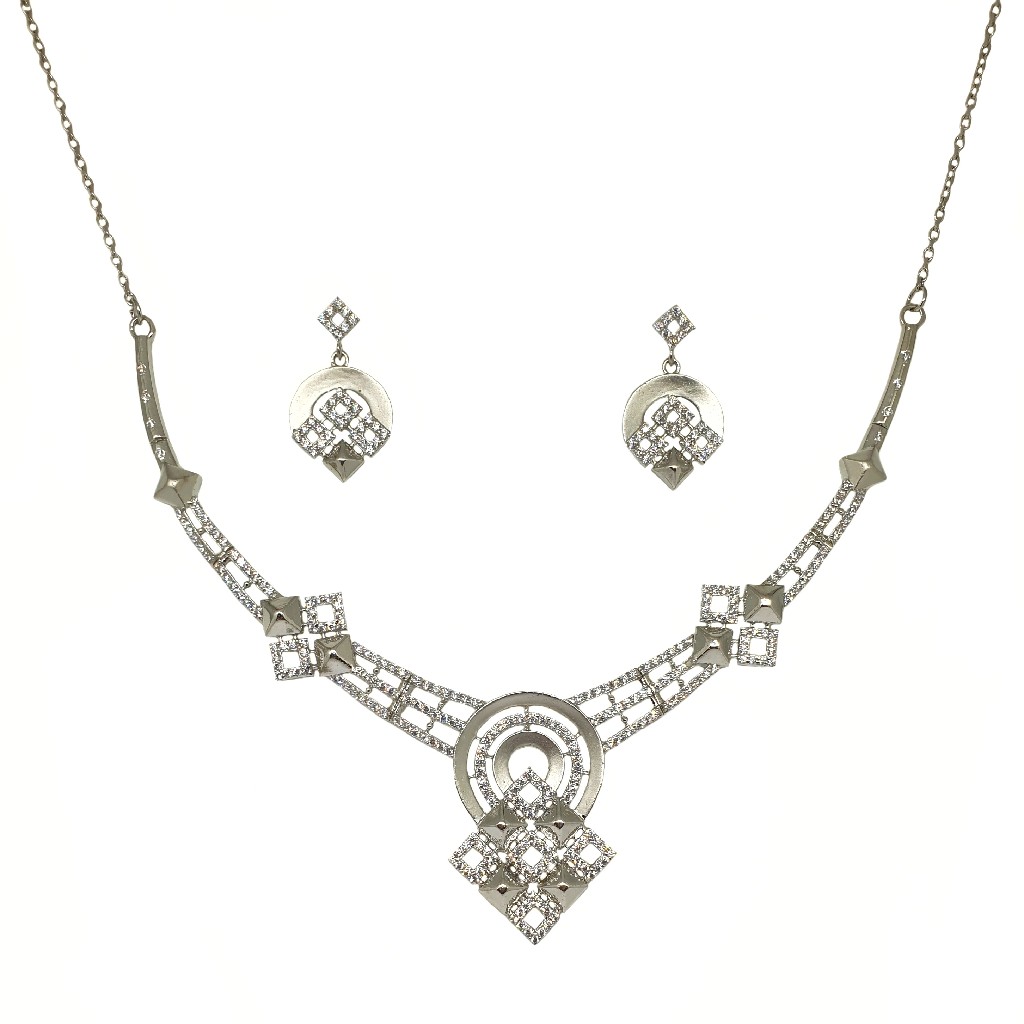 925 Sterling Silver Square Shaped Modern Necklace Set MGA - NKS0100