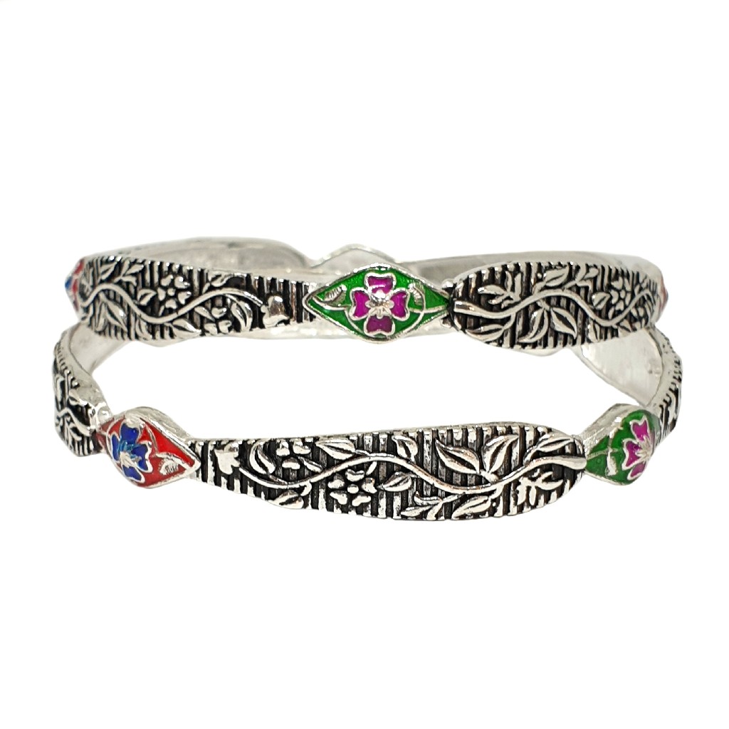 925 Sterling Silver Fancy Oxidised Kadli Bangles MGA - KDS2488