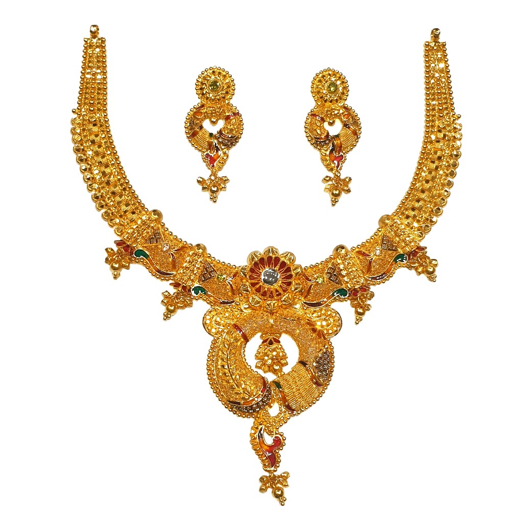 22K Gold Kalkatti Designer Necklace Set MGA - GN0094