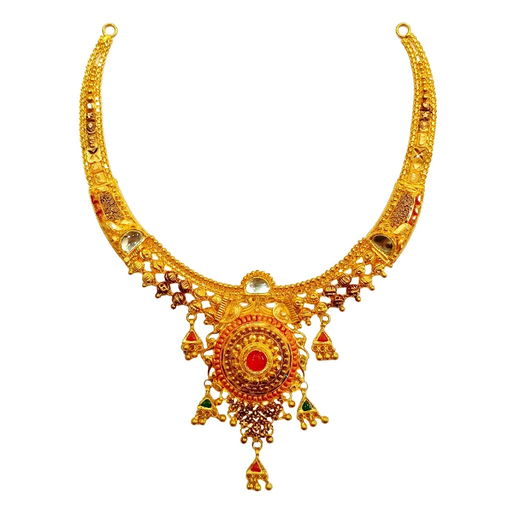 22K Gold Antique Half Necklace MGA - GN0093