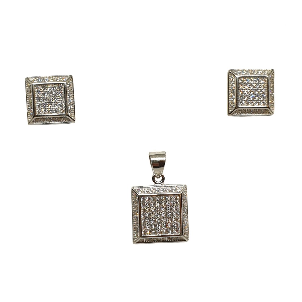 925 Sterling Silver Square Shaped Designer Pendant Set MGA - PTS0110