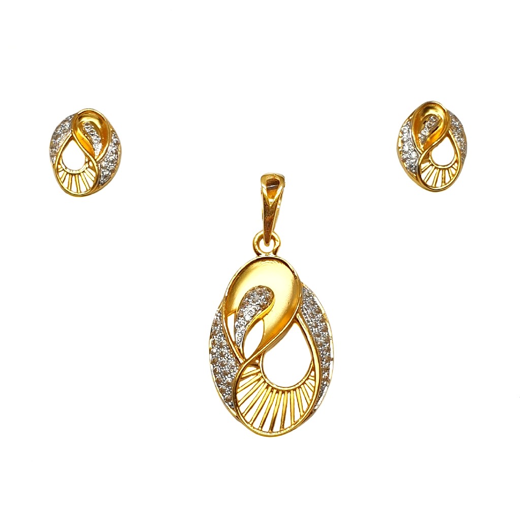 22K Gold Oval Shaped Modern Pendant Set - PTG0134