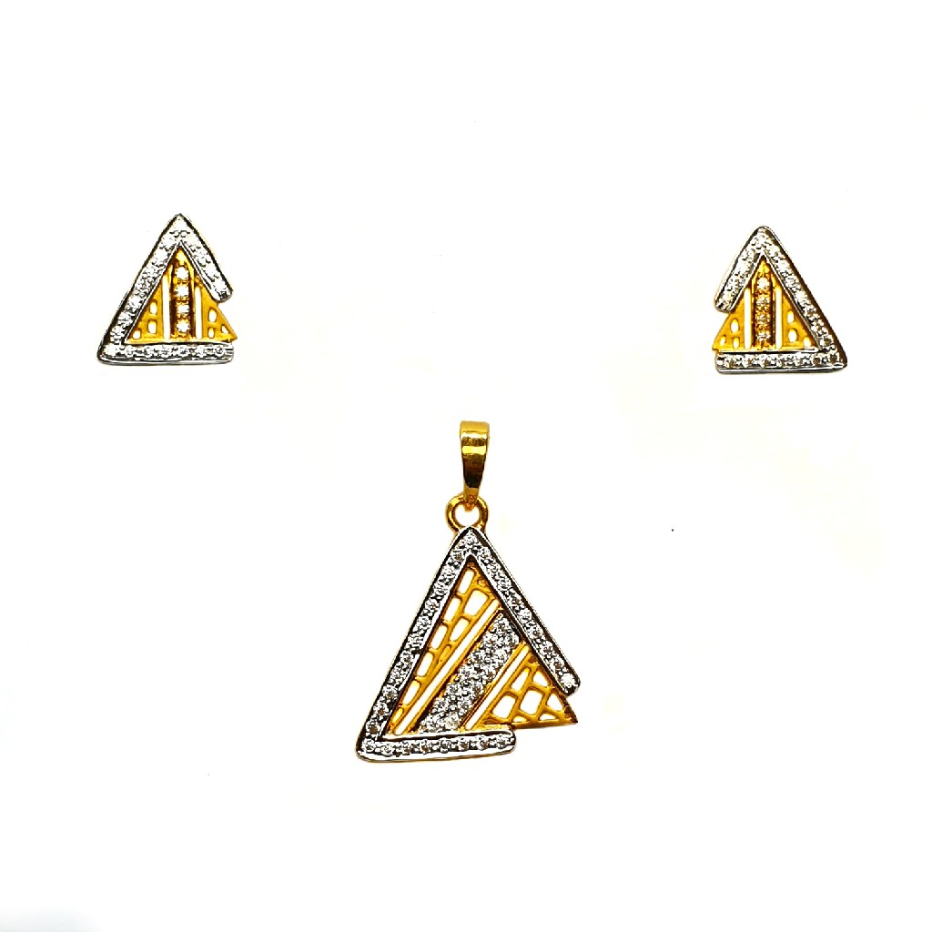 22K Gold Triangle Shaped Matte Finish Pendant Set MGA - PTG0120