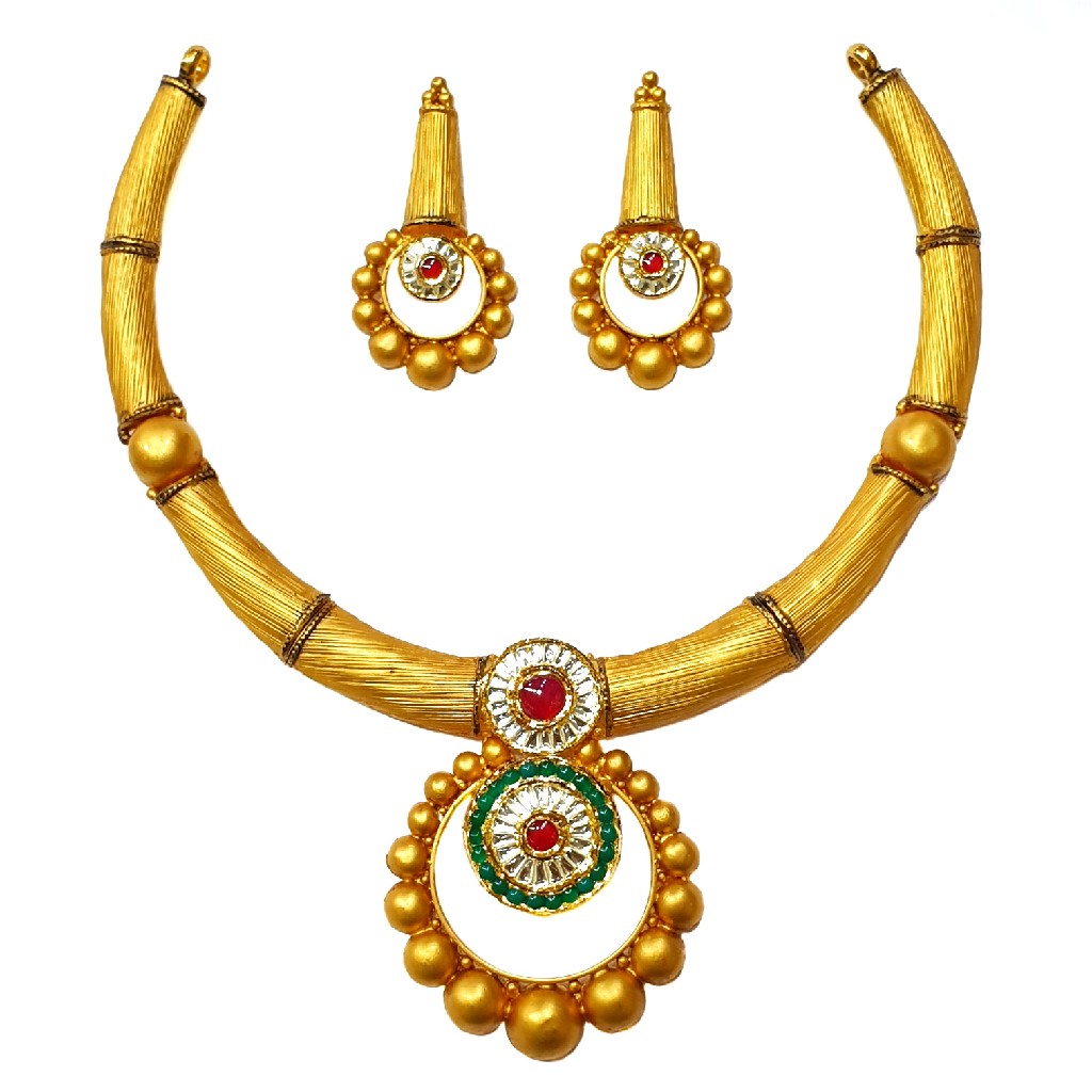22K Gold Antique Necklace Set MGA - GN0089