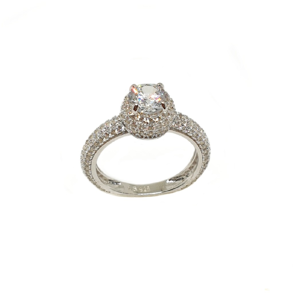 925 Sterling Silver Round Shaped Solitaire Diamond Ring MGA - LRS3473