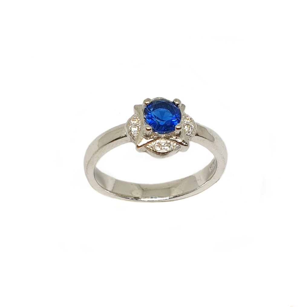 925 Sterling Silver Blue Stone Ring MGA - LRS3493